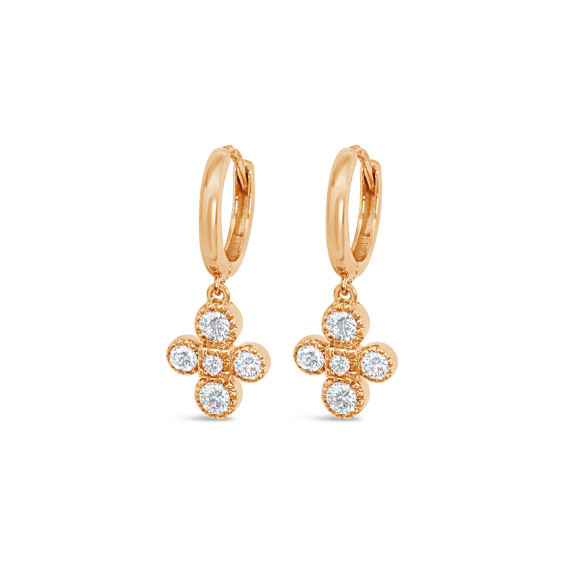 DROPPED CROSS HOOP DIAMOND EARRING