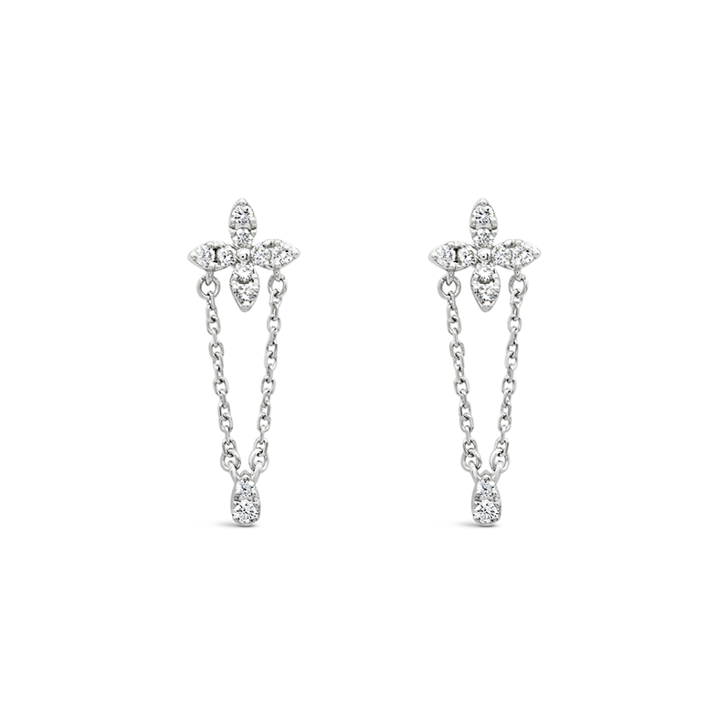 FLORAL CHAIN STUD DIAMOND EARRING