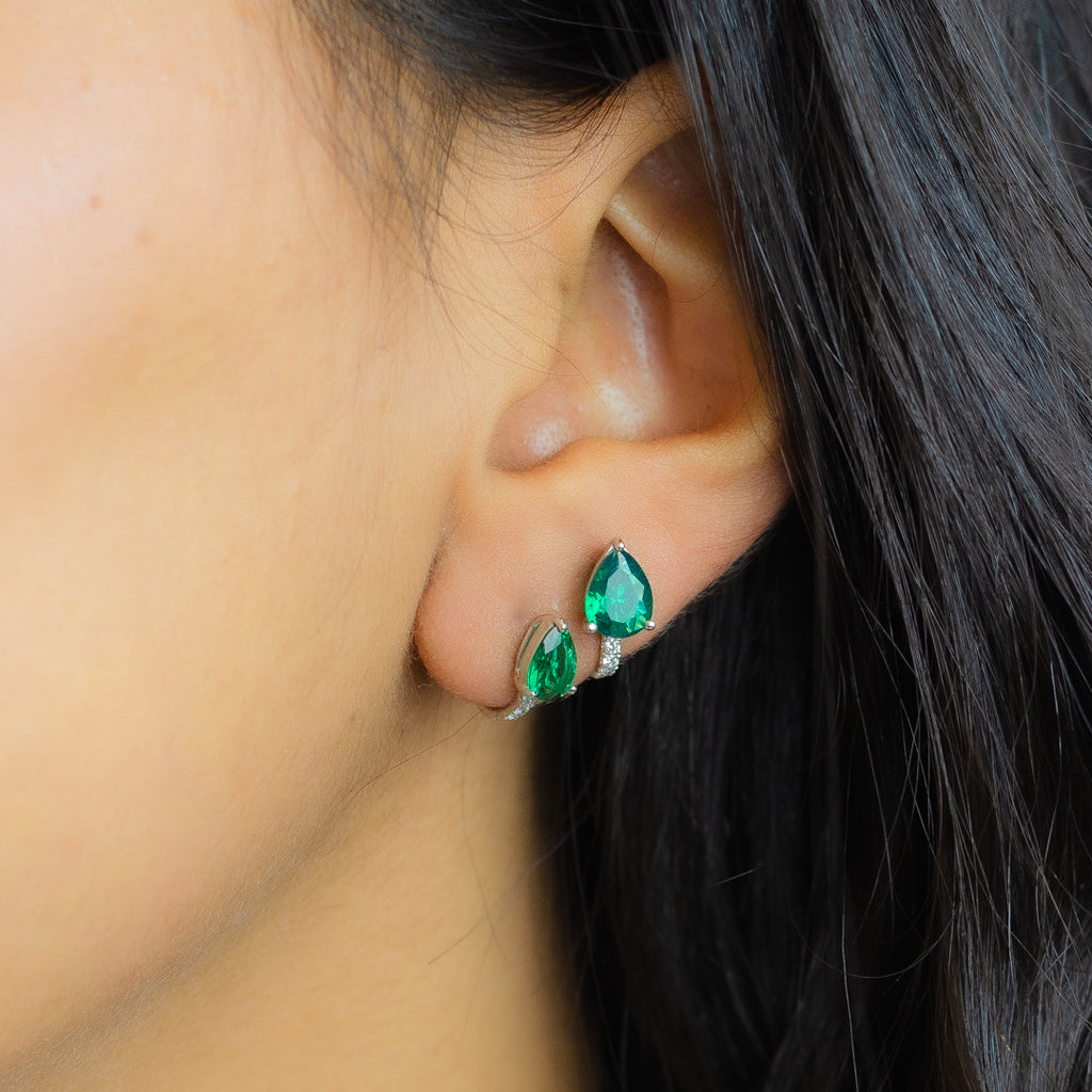 DUO EMERALD PEAR EAR CUFF DIAMOND EARRING