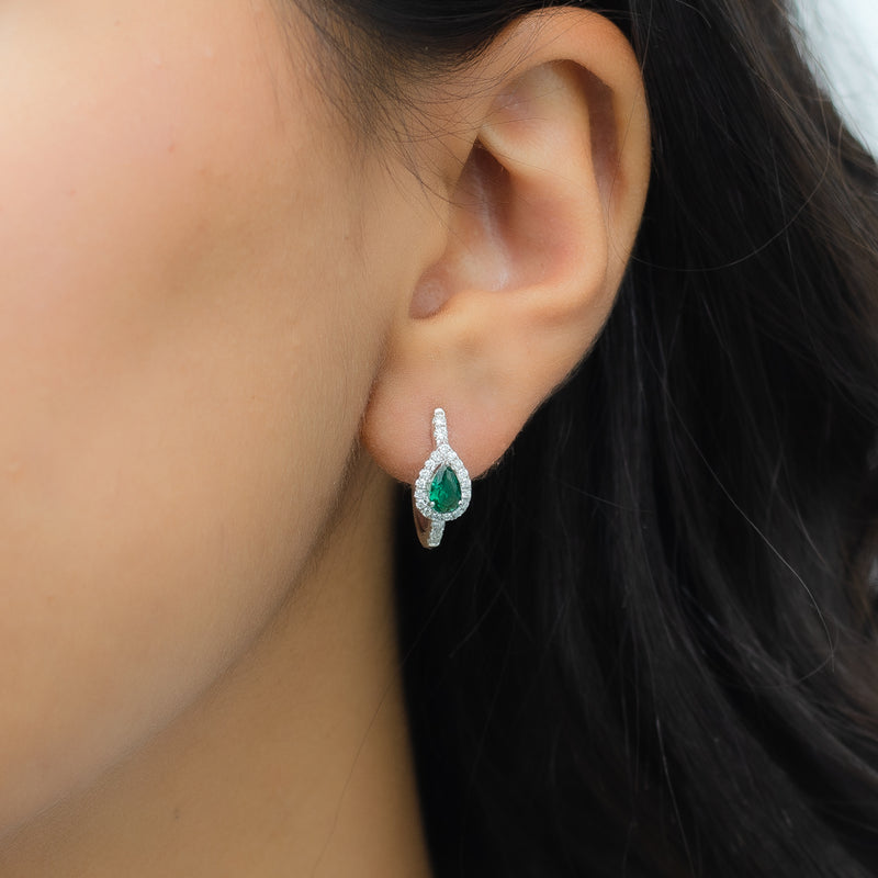 EMERALD PEAR ENGLISH LOCK DIAMOND EARRING