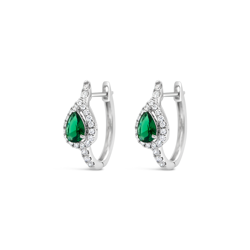 EMERALD PEAR ENGLISH LOCK DIAMOND EARRING