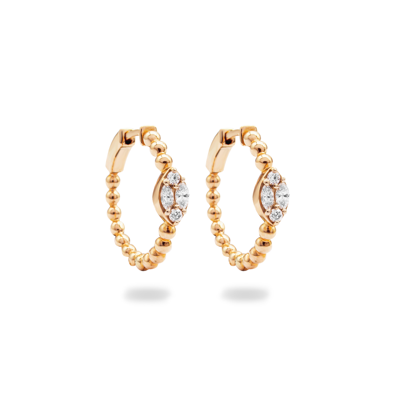 RADIANT BEADED HOOP DIAMOND EARRING