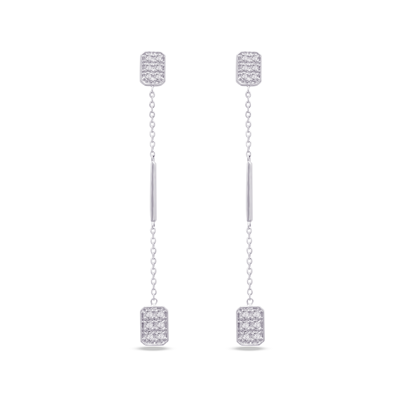 LONG DROPPED SQUARE STUD DIAMOND EARRING