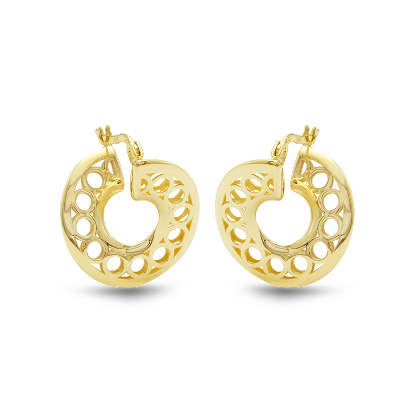 LOOPED HOLLOW CIRCLES STUD GOLD EARRING