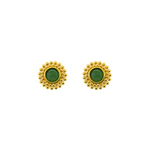 MULTIPLE ROUND BEADS WITH GREEN STONE STUD GOLD EARRING