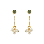 MULTI DROPPED PEARL & GREEN MALACHITE STUD GOLD EARRING