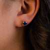 BLUE ROUND STONE STUD GOLD EARRING