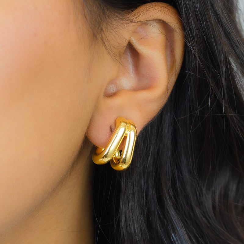 DUO OVAL CLIP-ON GOLD EARRING