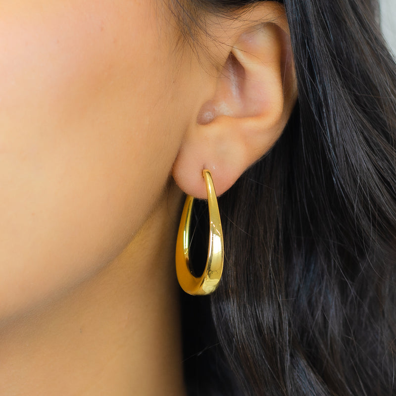 THIN DROP HOOP GOLD EARRING