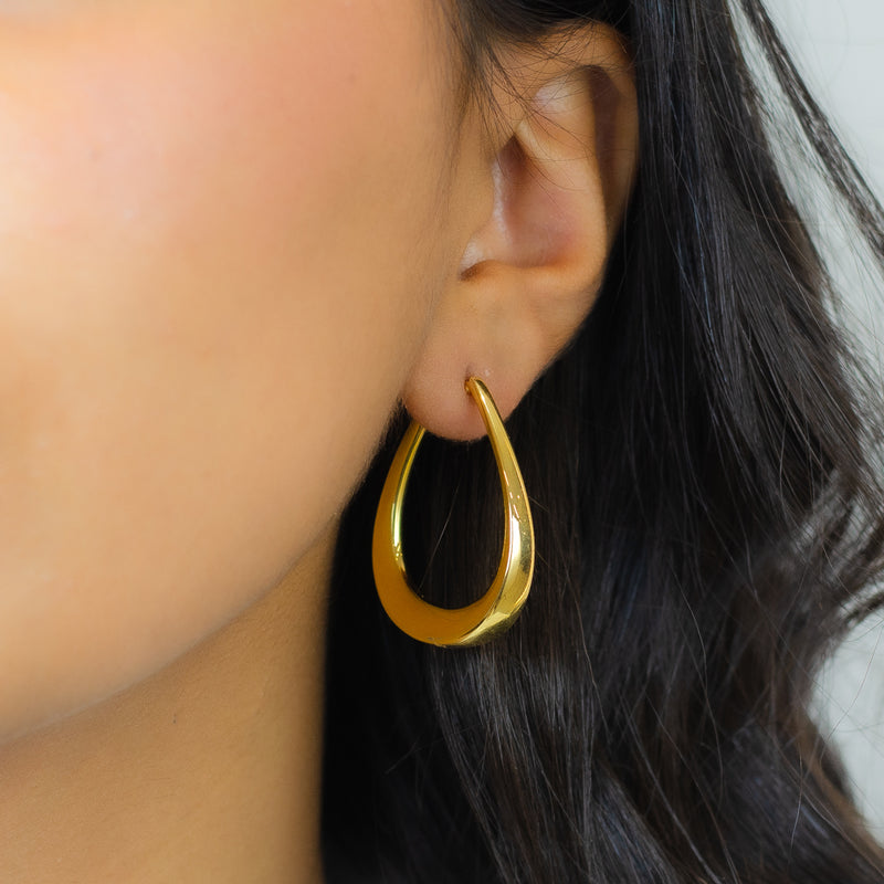 THIN DROP HOOP GOLD EARRING