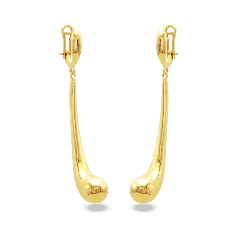 LONG BLOWNED TEARDROP STUD GOLD EARRING