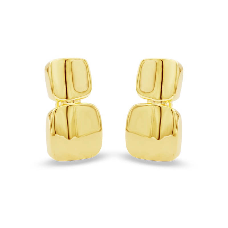 DOUBLE SQUARES CLIP-ON GOLD EARRING