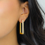 LONG RECTANGLE HOOP GOLD EARRING