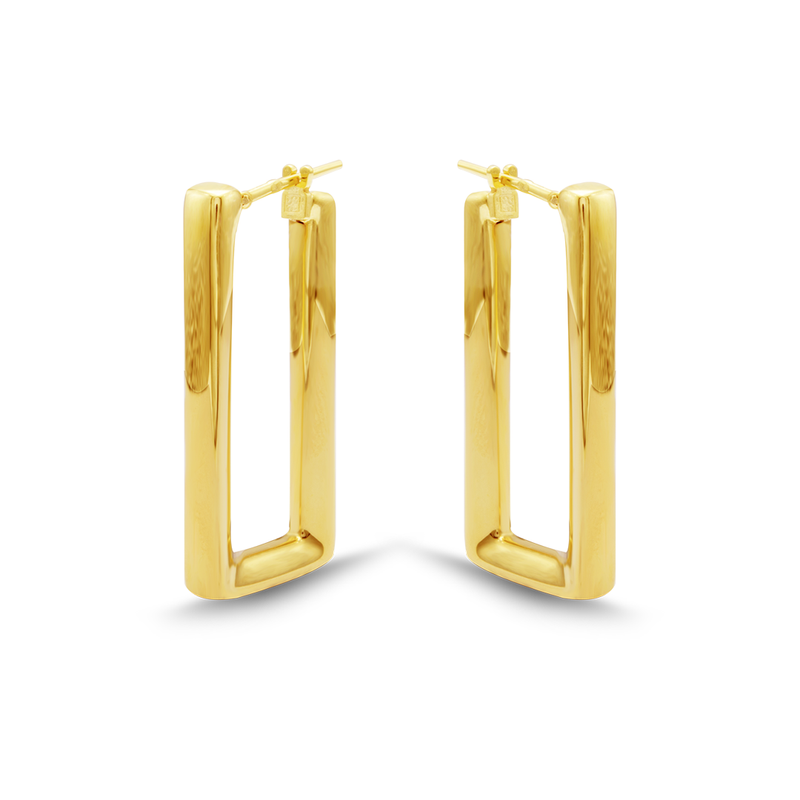 LONG RECTANGLE HOOP GOLD EARRING