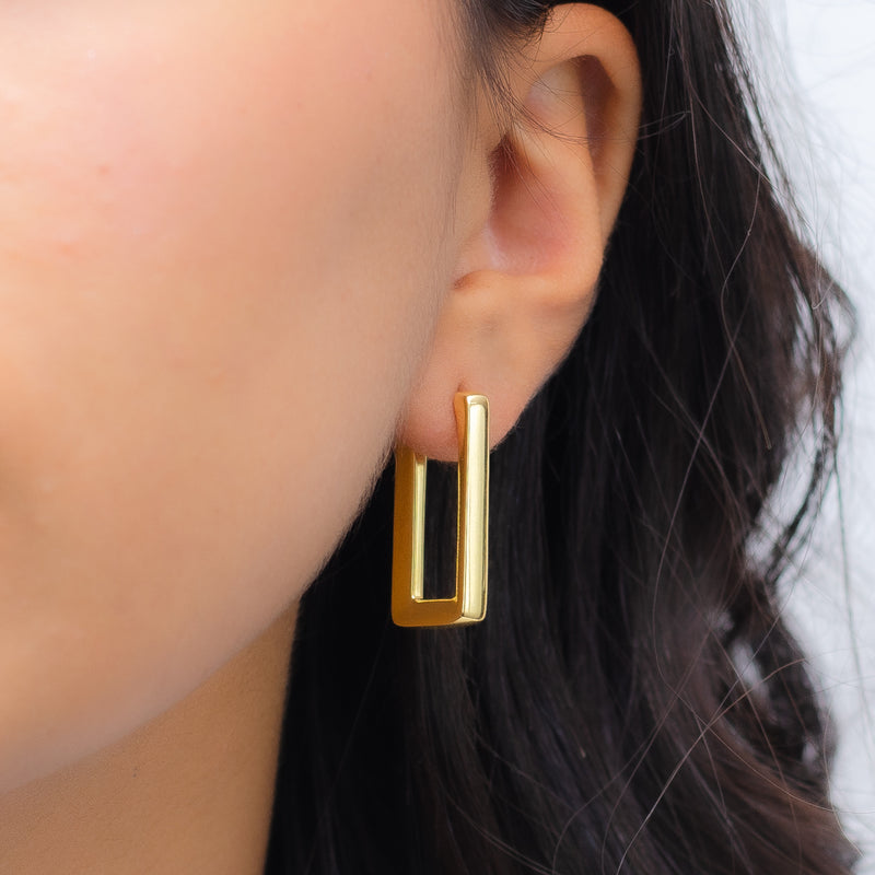 LONG RECTANGLE HOOP GOLD EARRING