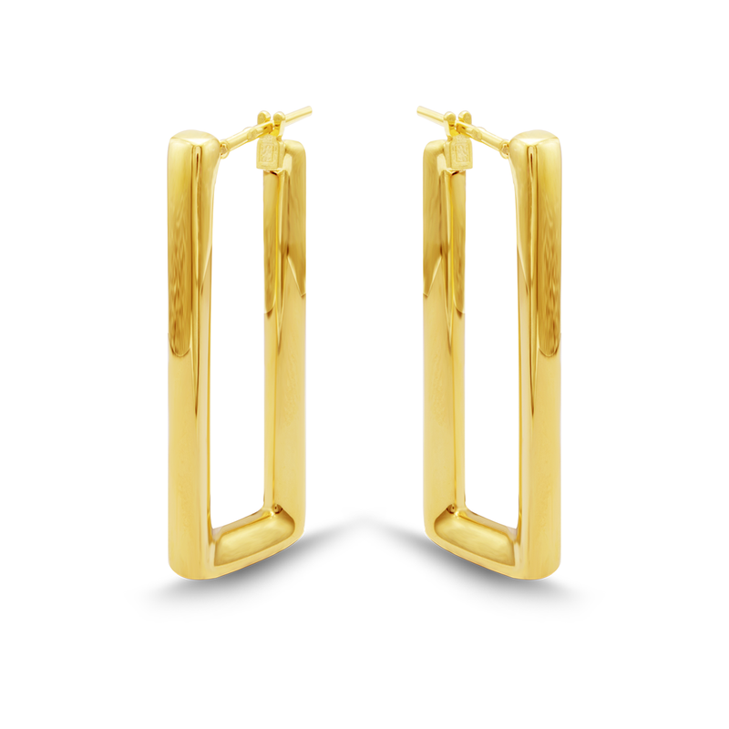 LONG RECTANGLE HOOP GOLD EARRING