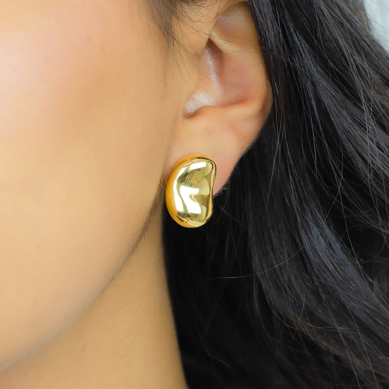 PUFFY BEAN CLIP-ON GOLD EARRING