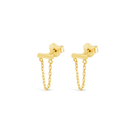 DROPPING CHAIN STUD GOLD EARRING