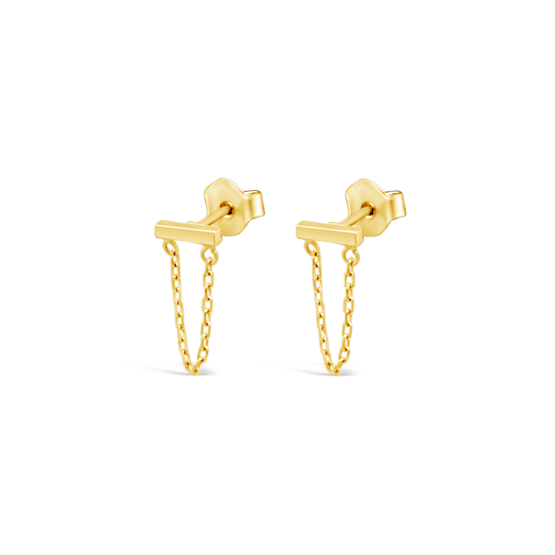 DROPPING CHAIN STUD GOLD EARRING