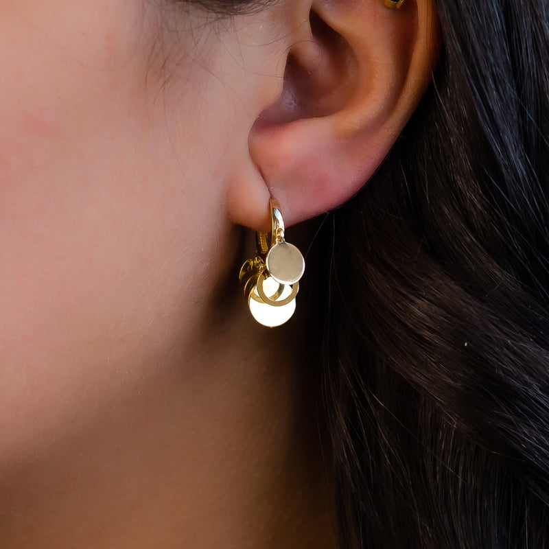 ONE AND ONE CIRCLES DANGLE HOOP GOLD EARRING