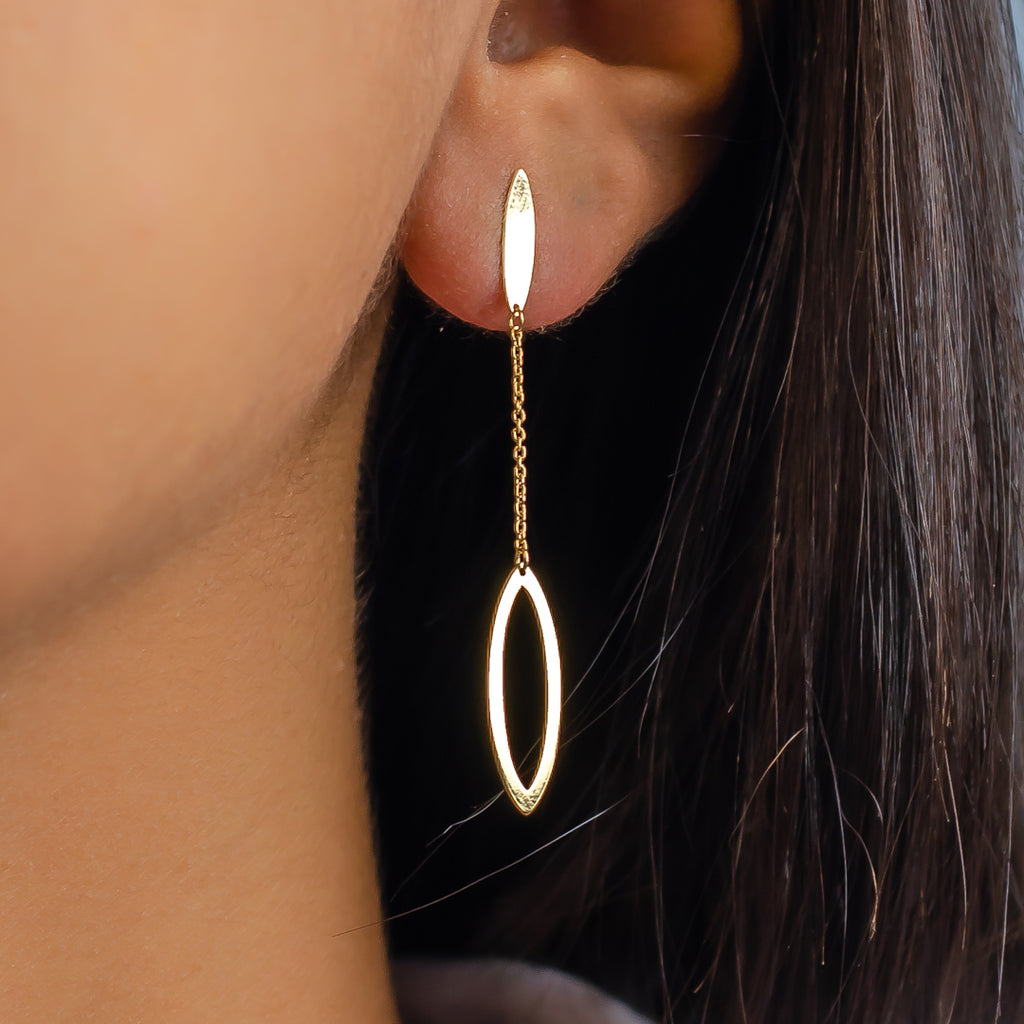 LONG MARQUISE CHAIN STUD GOLD EARRING