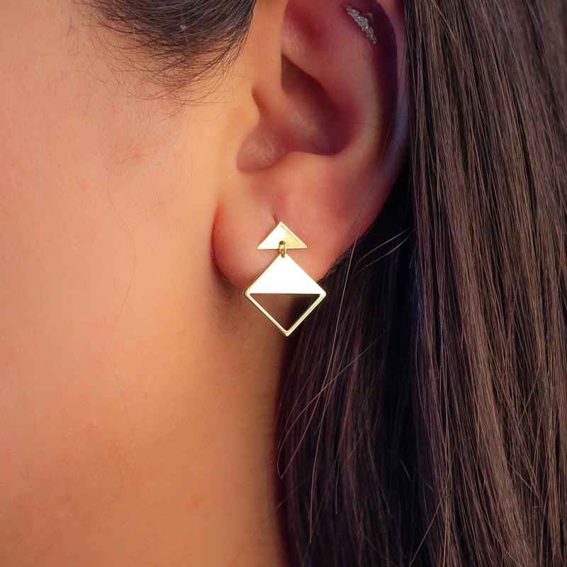 ATTACHED TRIANGLES STUD GOLD EARRING