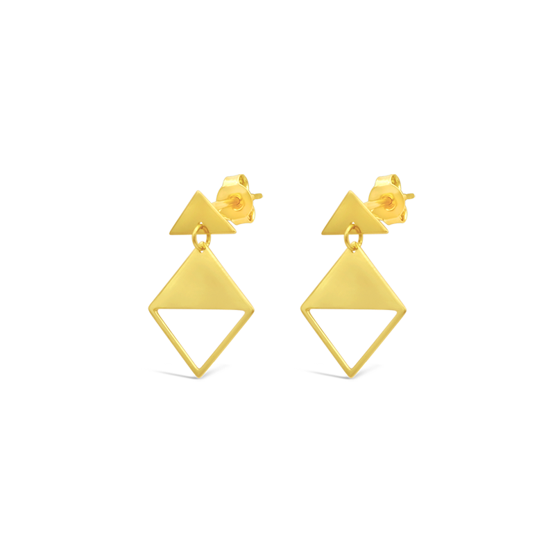ATTACHED TRIANGLES STUD GOLD EARRING