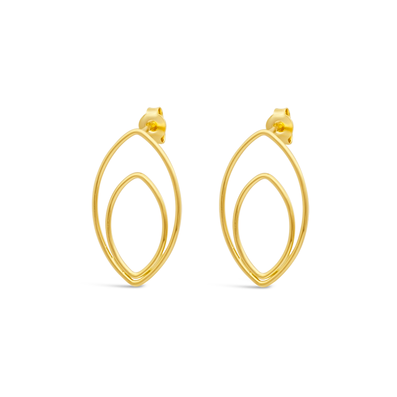 DOUBLED OPEN MARQUISE STUD GOLD EARRING