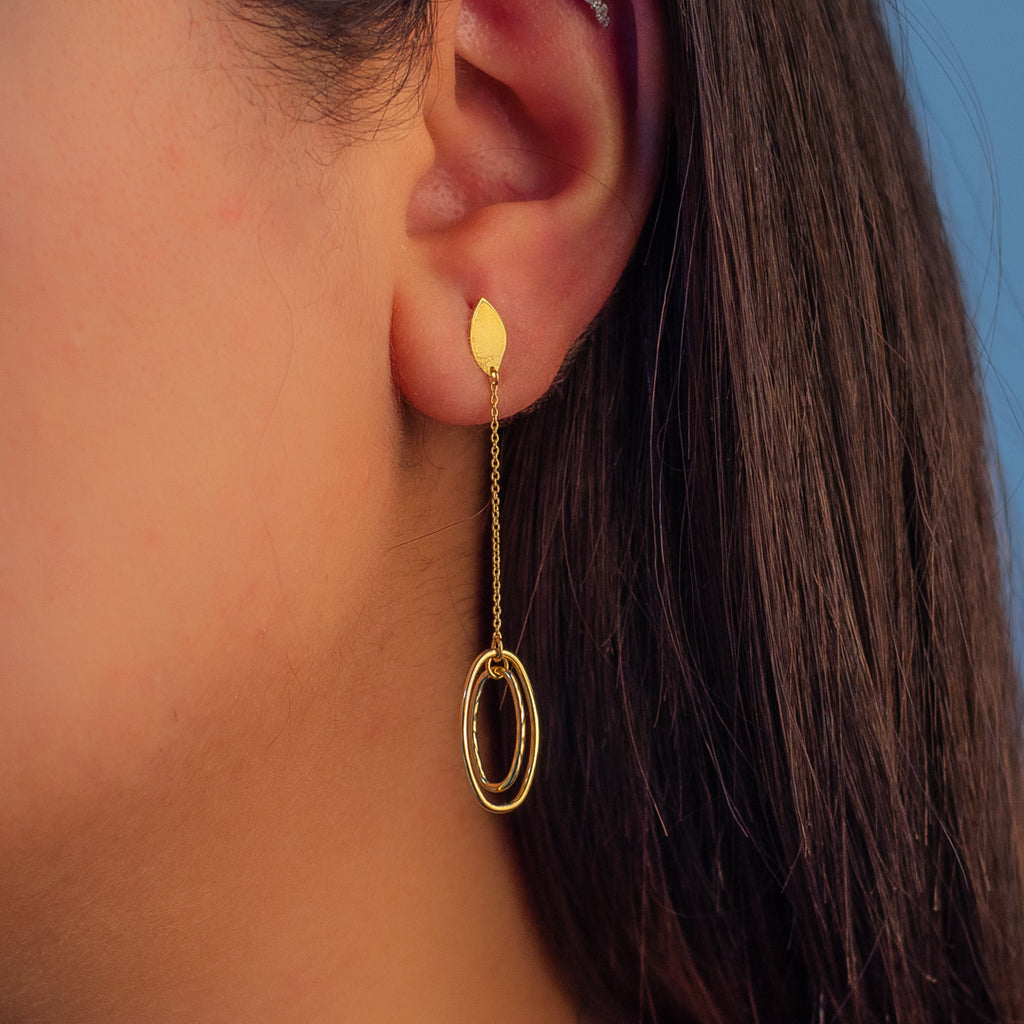 DOUBLE OPEN CURVED RECTANGLE STUD GOLD EARRING