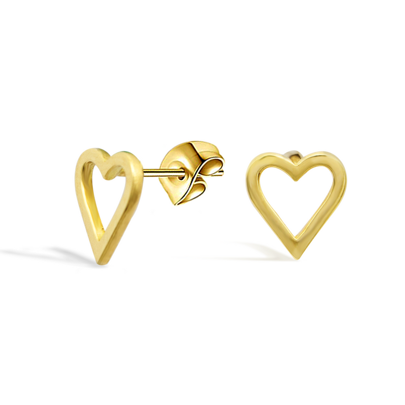 A LITTLE HOLLOW HEART STUD GOLD EARRING