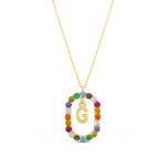 "ALL" COLOURED STONES LETTERS GOLD NECKLACE