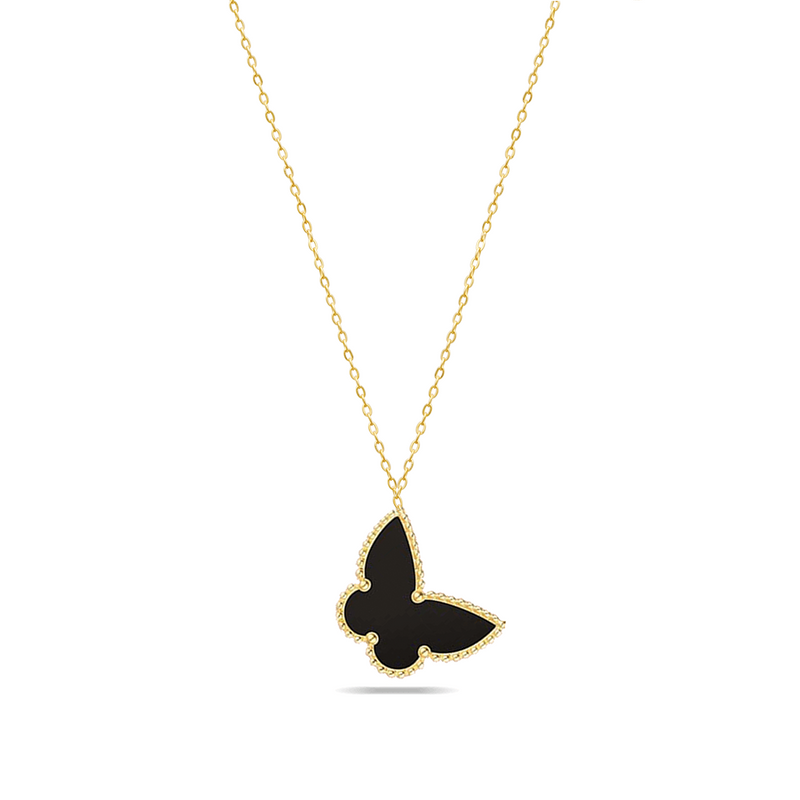 BUTTERFLY SHAPED WITH BLACK SHELL GOLD NECKLACE