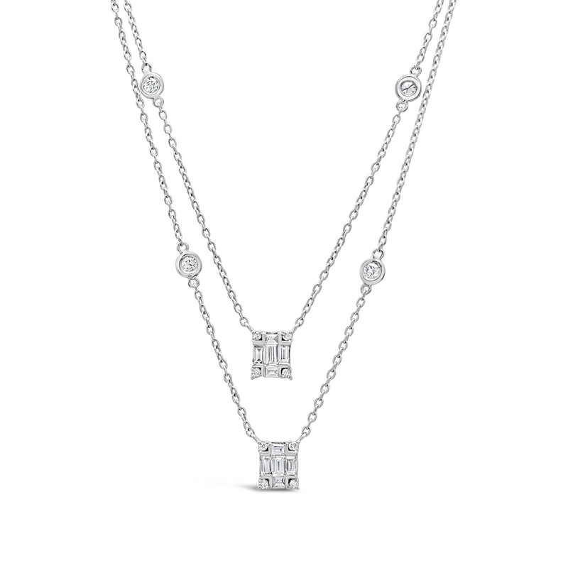 LAYERED CUBIC CUSHION DIAMOND NECKLACE