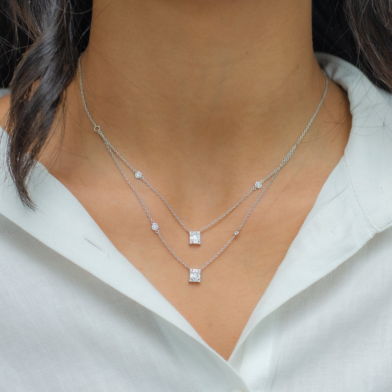 LAYERED CUBIC CUSHION DIAMOND NECKLACE