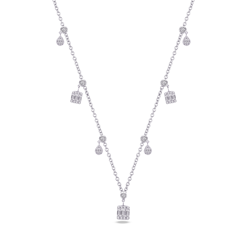 DROPPED PEAR & SQUARE DIAMOND NECKLACE