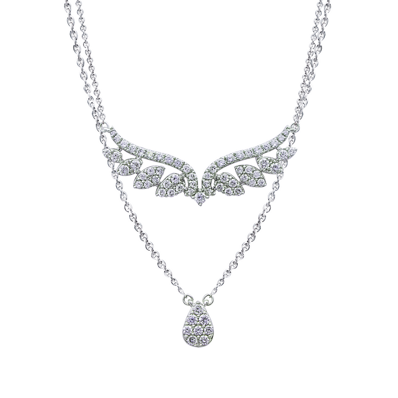 LAYERED TEARDROP AND WINGS DIAMOND NECKLACE II