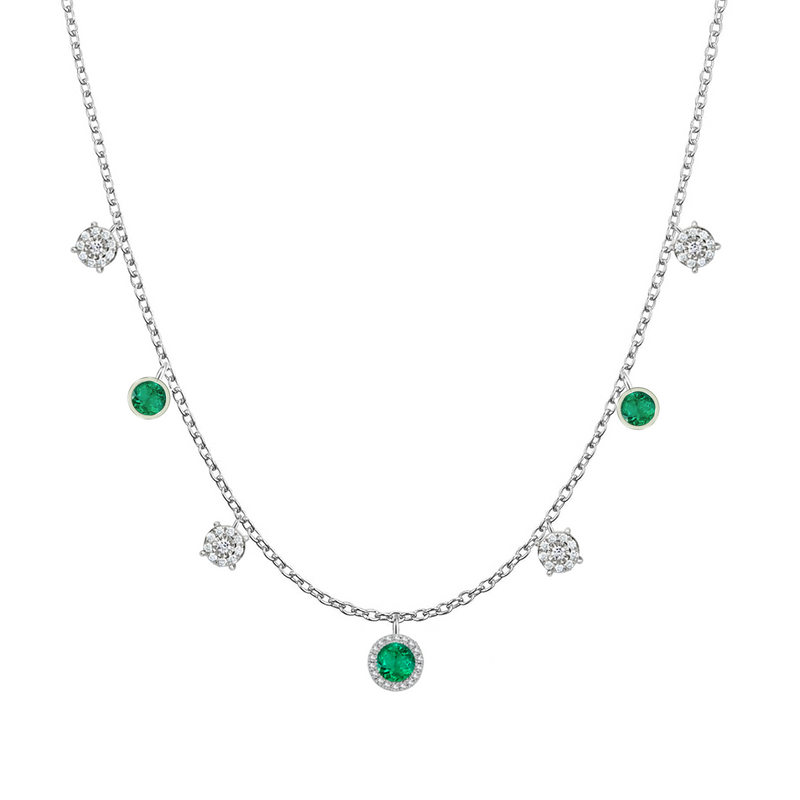 EMERALD DANGLED ROUND CUT DIAMOND NECKLACE