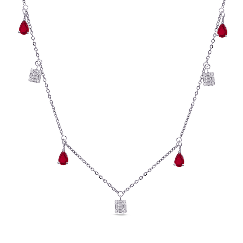 DROPPED SQUARES AND PEARS DIAMOND NECKLACE