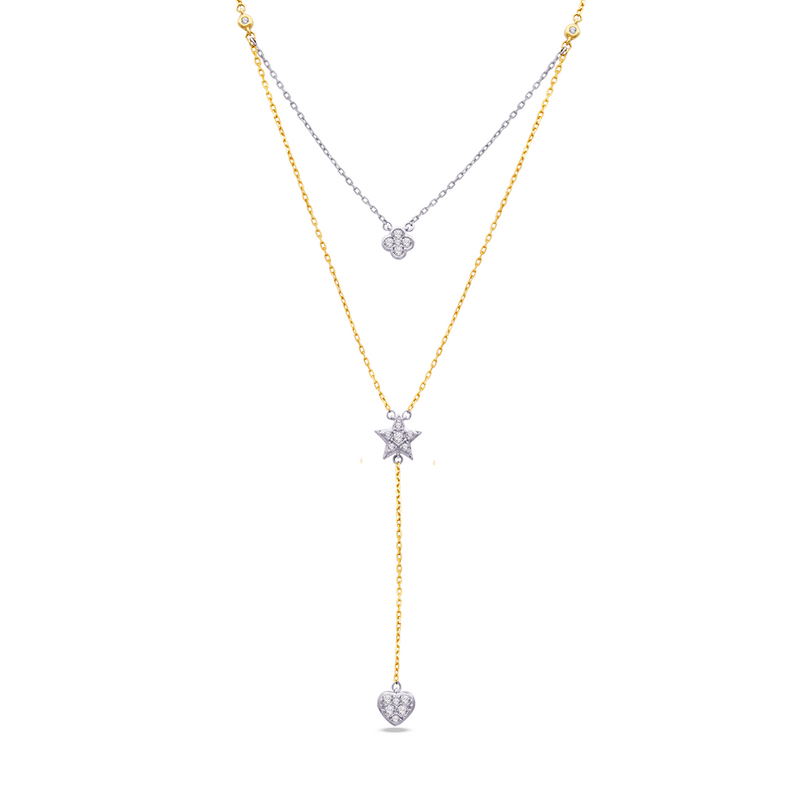 Y-SHAPE STAR, HEARD AND FLOWER DIAMOND NECKLACE