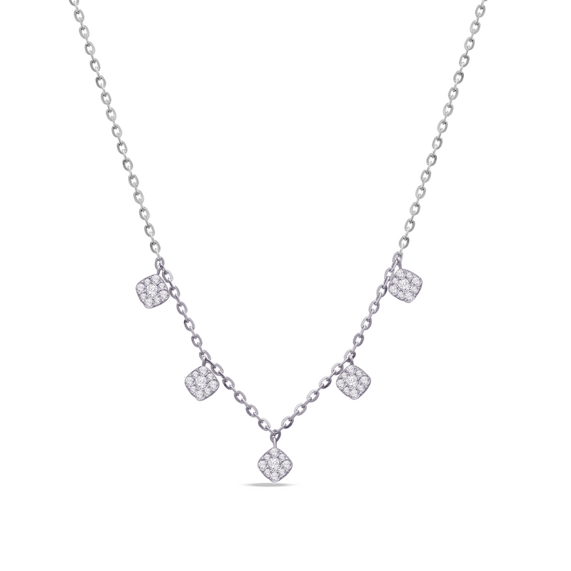 RADIANT DROPPED SQUARE CLUSTERS DIAMOND NECKLACE