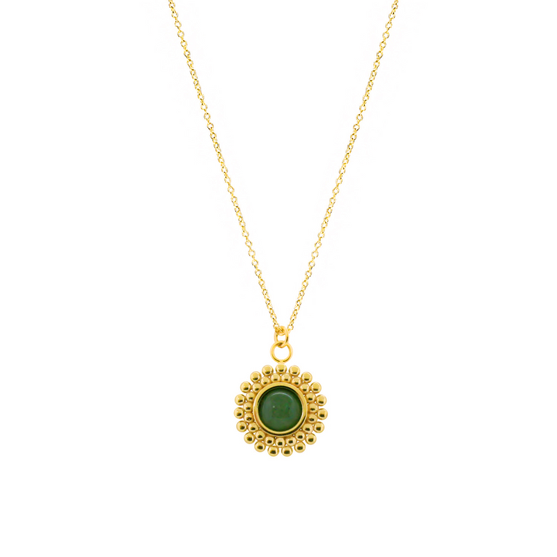 ROUND BEADS WITH GREEN STONE GOLD NECKLACE