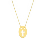 CUT OUT OVAL CROSS GOLD NECKLACE