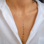 Y-SHAPE DROPPING OVALS & BEADS GOLD NECKLACE