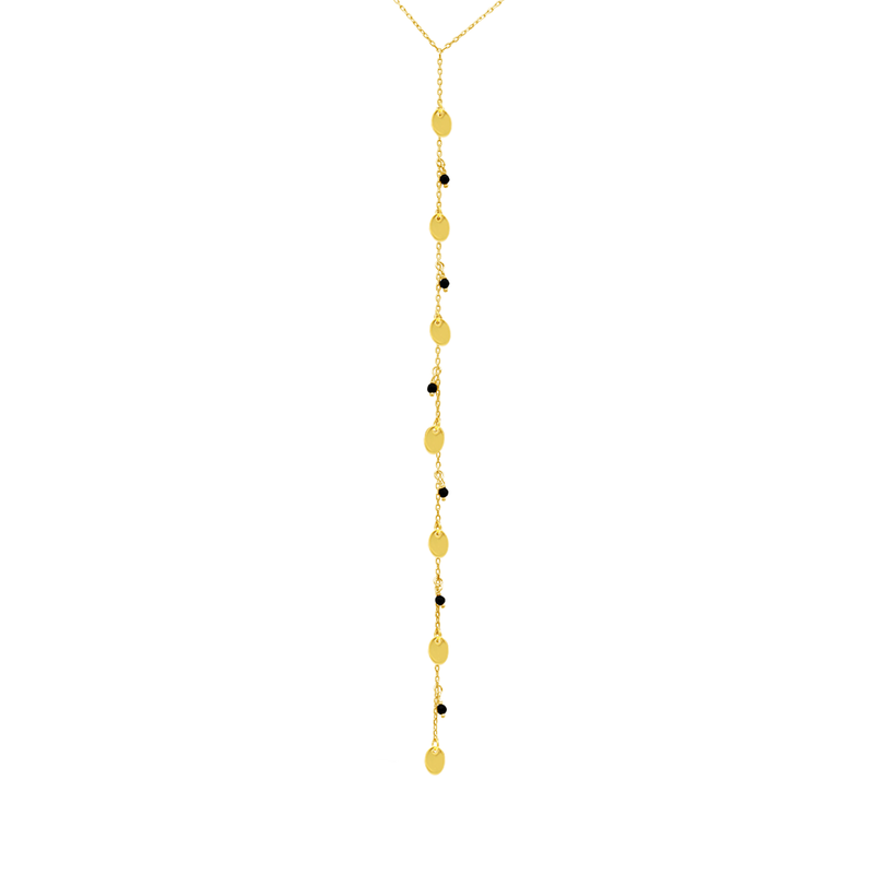 Y-SHAPE DROPPING OVALS & BEADS GOLD NECKLACE