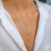 Y-SHAPE DROPPING OVALS & BEADS GOLD NECKLACE