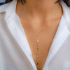 Y-SHAPE DROPPING OVALS & BEADS GOLD NECKLACE