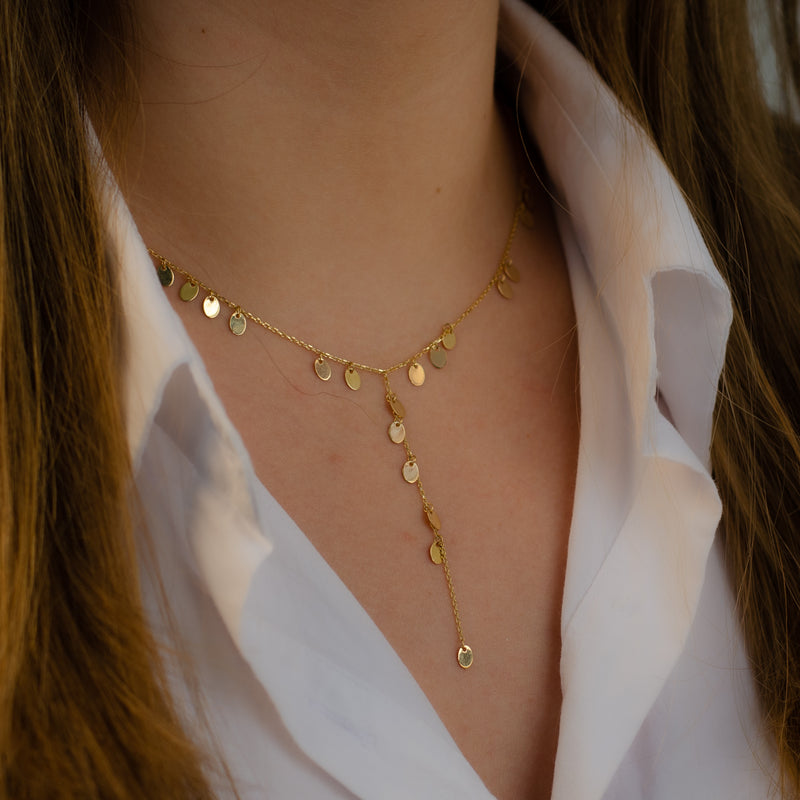Y-SHAPE OVALS GOLD NECKLACE