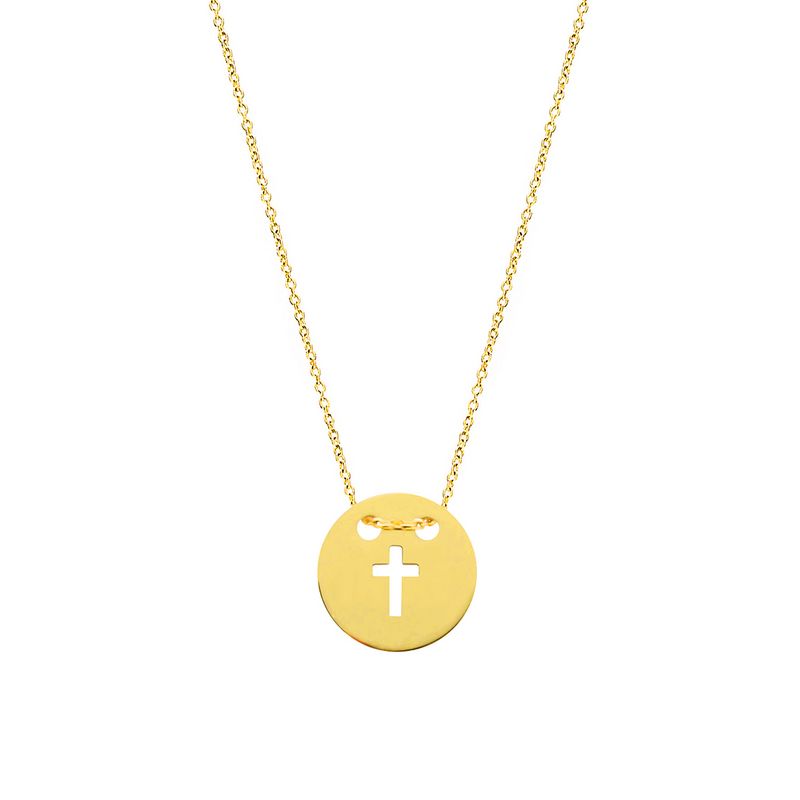 CUT OUT CIRCLE CROSS GOLD NECKLACE