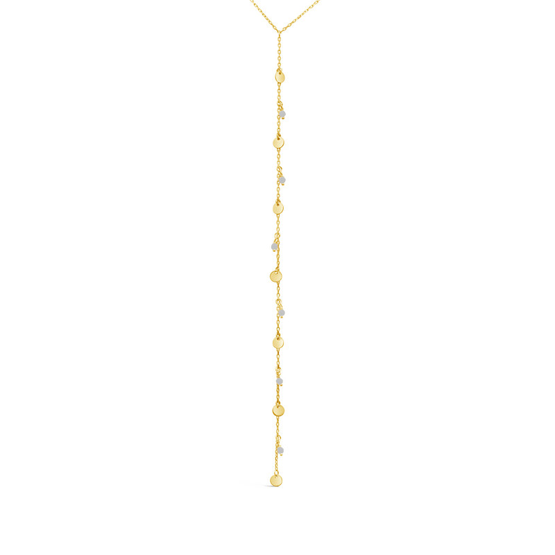 Y-SHAPE CIRCLES & BEADS GOLD NECKLACE