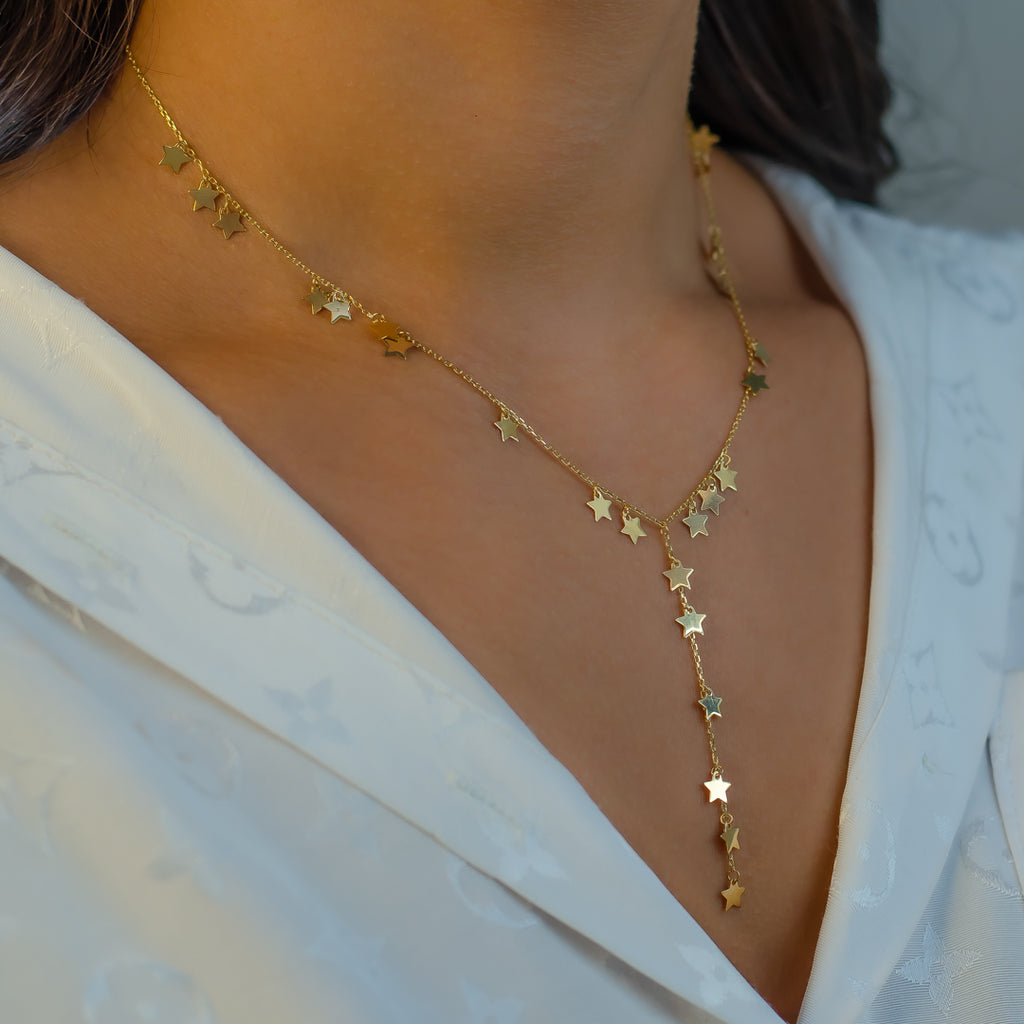 Y-SHAPE DRIFTING STARS GOLD NECKLACE